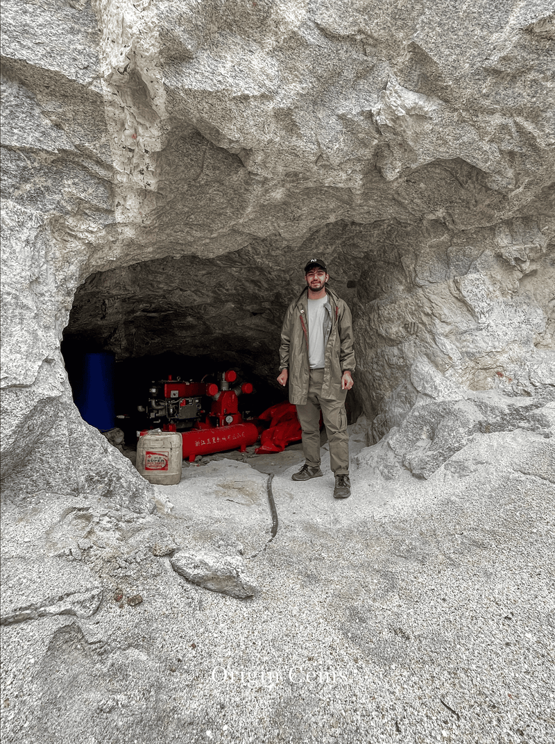 In front of the Aquamarine mine entrance in the Goand mining area of Shigar Valley