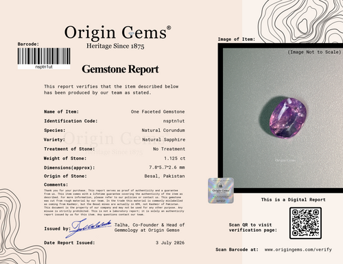1.125 ct Natural Purple Kashmir* sapphire Unheated Loose Oval Cut